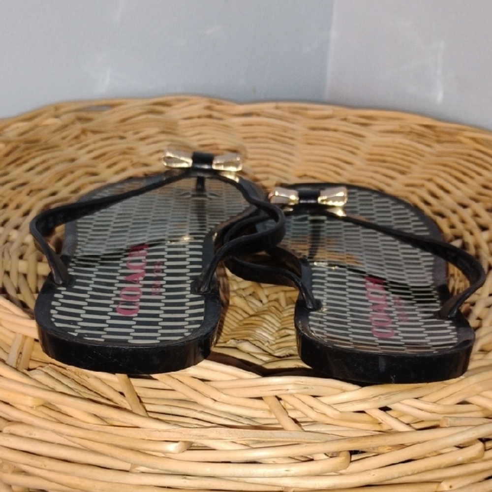 Coach Black and White Jelly Bow Details Thong Sandals Size 10B Casual Designer - Picture 8 of 10